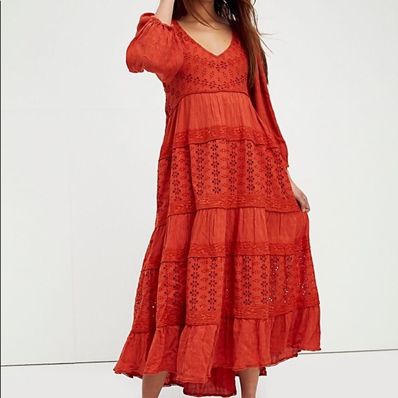 Free People Womens Small Mockingbird Maxi Dress in Burnt Orange Rooibos Tea - Picture 1 of 4
